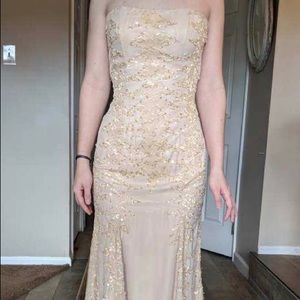 Gorgeous Champagne Strapless Beaded Gown